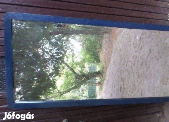 Antik tükör népi stílus kék fa keret csiszolt üveg 130 cm