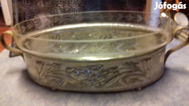 Antik üvegbetétes asztalközép 23x14cm hibátlan