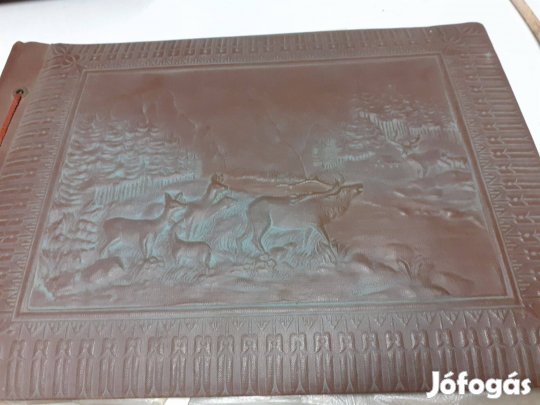 Antik vadászatot ábrázoló dombormintás nagy fotóalbum fényképtartó