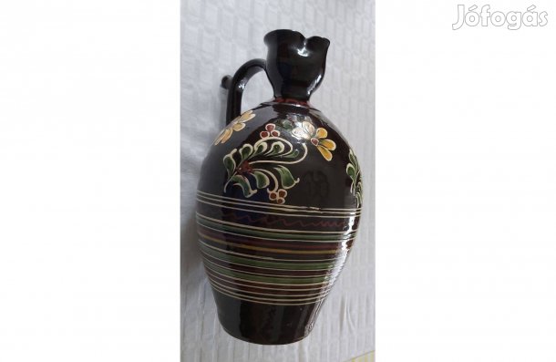 Antik virágmintás mázas jelzett iparművészeti korsó