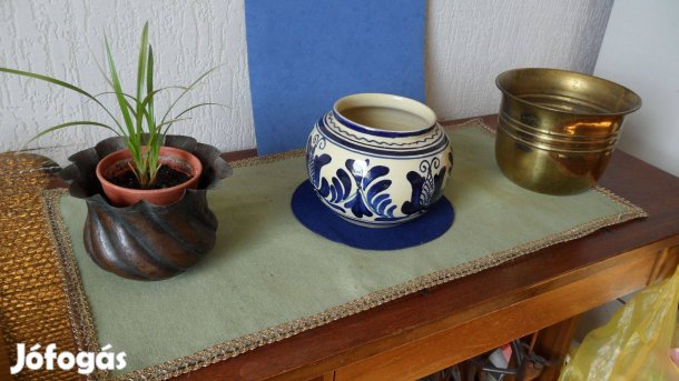 Antik vörösrézből, s.réz kerámia, kaspók virágtartó hibamentes 1960