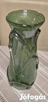 Antik zöld üveg váza és francia üveg hamutartó