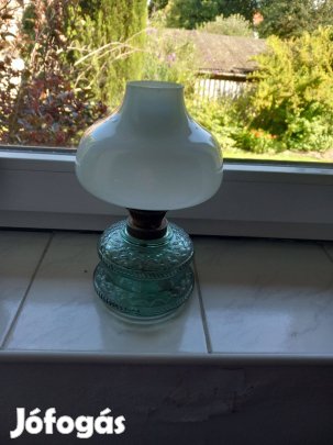 Antik zöld üveges petróleum lámpa lüszter burával