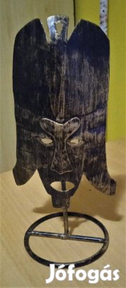 Antikolt hatású maszk formájú, fém mécsestartó,