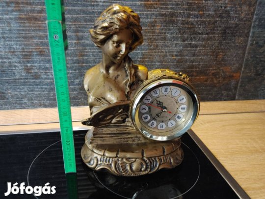 Antikolt női szobor asztali elemes óra