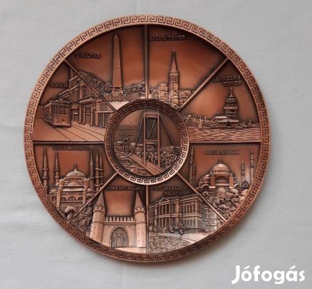 Antikolt vörösréz dísztál, falidísz 