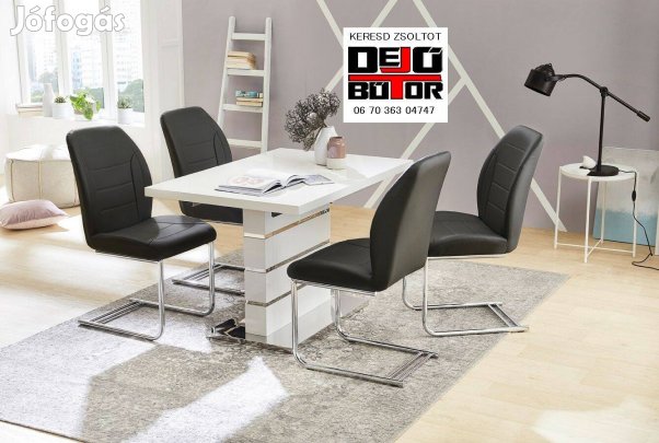 Antónia étkezőasztal 120x80/160 cm magasfényű fehér acé talp