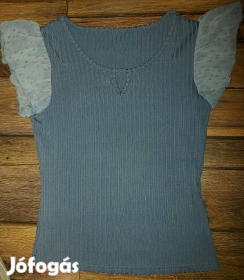 Anyagában csíkos, fodros pöttyös ujjú felső S Új