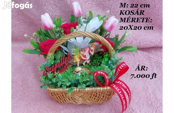 Anyák napi díszkosár. Fatörzsön alvó tündérlányok