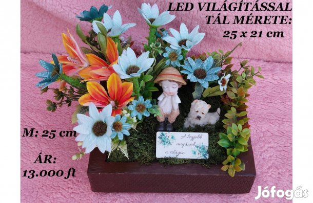 Anyák napi virágoskert. Kisfiúval-Kutyussal