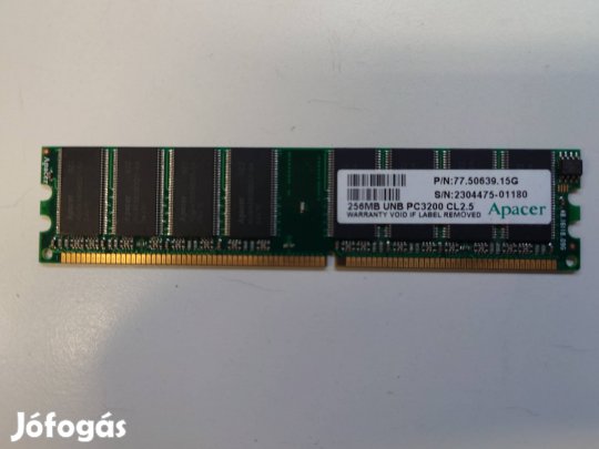Apacer 256MB DDR1 RAM - PC3200 / 400MHz - CL2.5 Extra Sebesség!