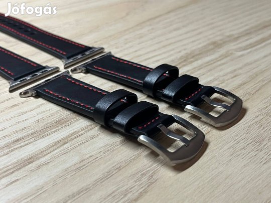 Apple Watch fekete bőr óraszíj piros cérnával