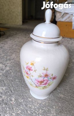 Apulum fehér mintás nagy fedeles porcelán váza