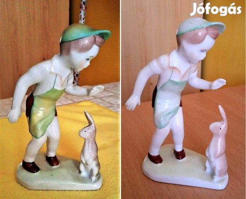 Aquincum porcelán 2 db. kertész figura nyuszival, Káldor Aurél