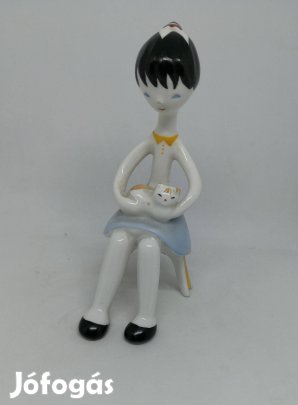 Aquincum porcelán Cicát Simogató Kislány!