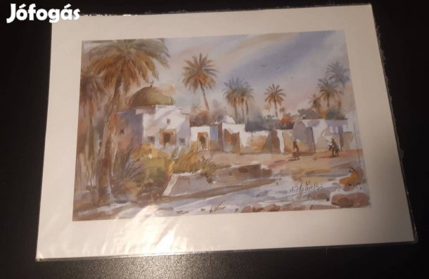 Arab oázis vízfestmény arab témáju vízfestmény