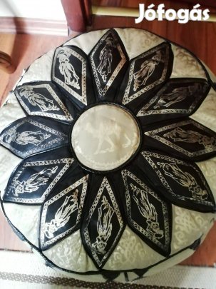 Arany díszítésű valódi bőr puff, lábtartó, ülőke