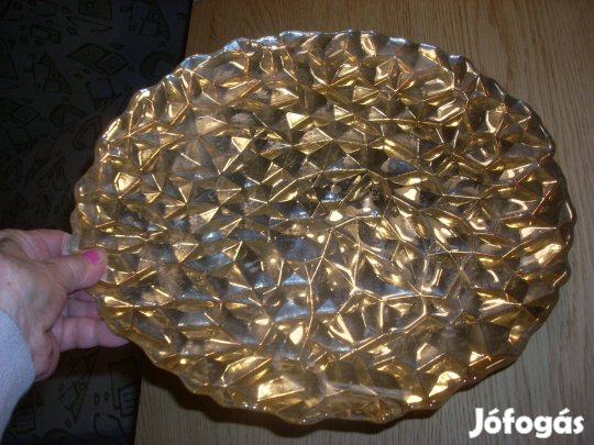 Arany mozaikos asztali kínáló tálca átm.34
