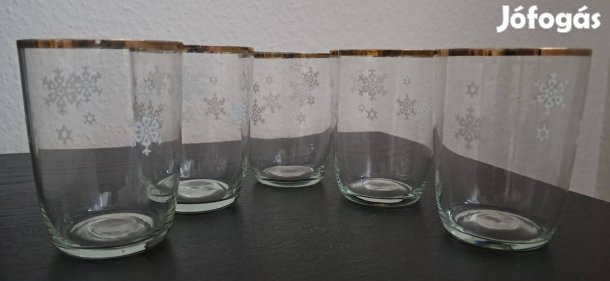 Arany peremes, hópehely mintás vizespohár készlet