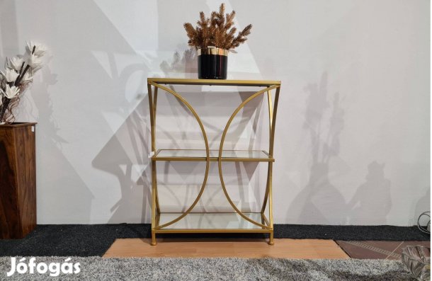 Arany színű fém üvegpolcos állvány 84 cm