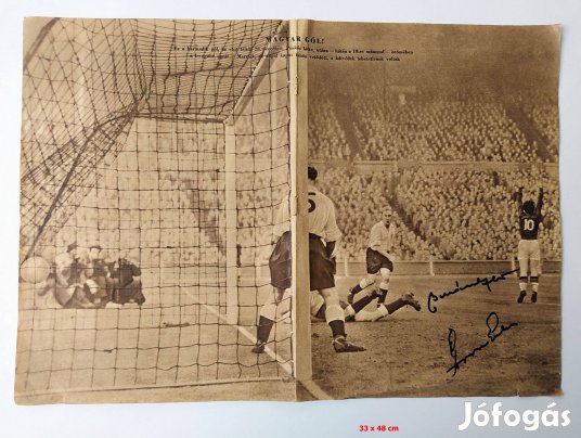 Aranycsapat 1953 angol-magyar eredeti újságoldal dedikált Grosics, B