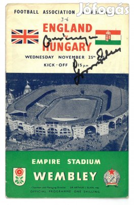 Aranycsapat Puskás. Angol-magyar Dedikált eredeti műsorfüzet 6-3 Grosi