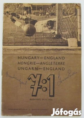 Aranycsapat Puskás. Magyar-Angol 7:1 dedikált bulletin Grosics Buzánsz