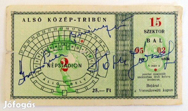 Aranycsapat Puskás magyar-csehszlovák mérkőzés dedikált eredeti belépő