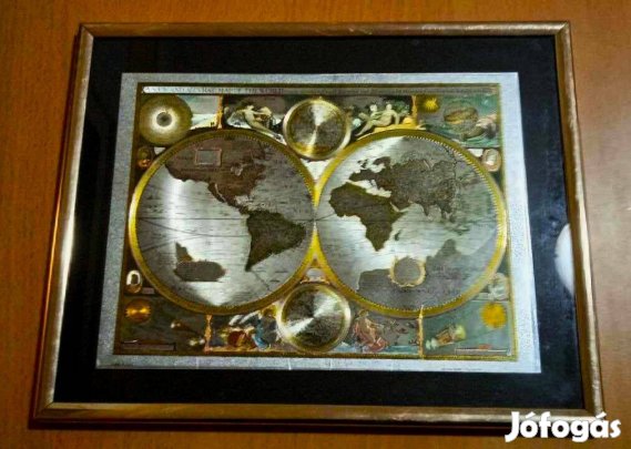 Aranyfóliás reprint Wrightsons A világ új és pontos térképe 1651