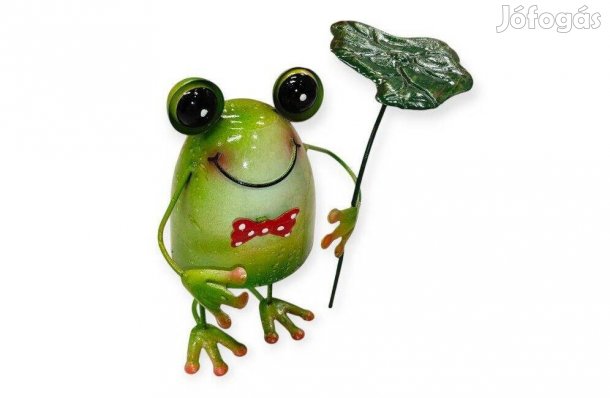 Aranyos békás fém kerti dekoráció esernyővel mozgó figura 18x14x20 c