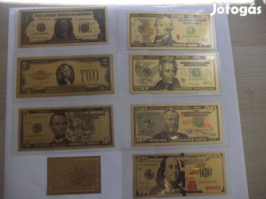 Aranyozott Emlékbankjegy 1,2,5,10,20,50,100 = 7db + Tanúsítvány