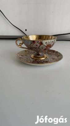 Aranyozott Imari porcelán csésze-alj - kézzel festett, luxus!