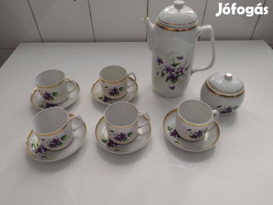 Aranyozott, ibolyás Hollóházi kávés készlet