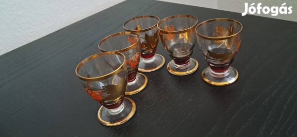 Aranyozott, szőlőfürt mintás likőrös pohár készlet