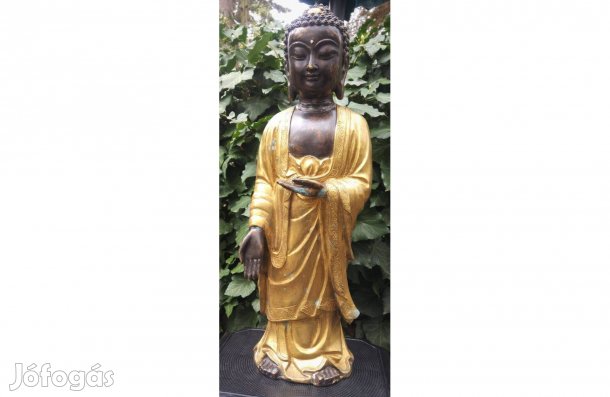 Aranyozott bronz álló Buddha szobor