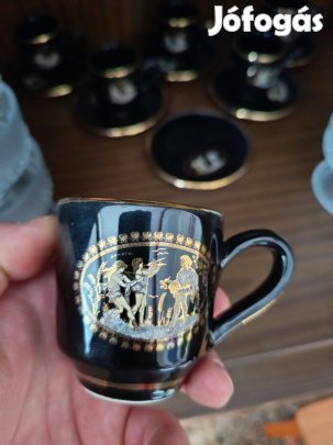 Aranyozott kávés csésze készlet görög kézműves porcelán