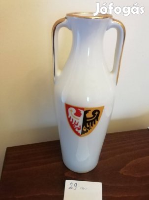 Aranyozott nagyméretű porcelán füles váza, kupa