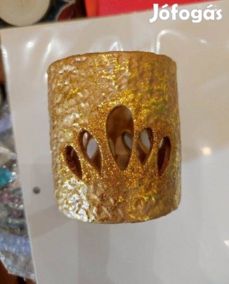 Aranyszínű kerámia mécsestartó karácsonyi gyertyatartó