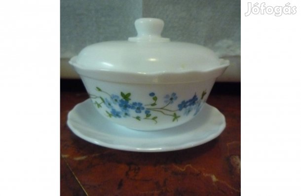 Arcopal kék virágos nefelejcs mintás jénai kis tál + tető + kistányér