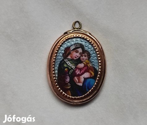 Áron alul eladó Antik Porcelán medál 14 kt arany keretben!