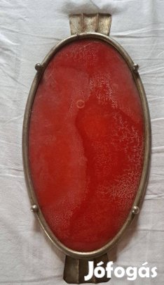 Art Deco piros zománcos üveg dísztál / kínáló tálca