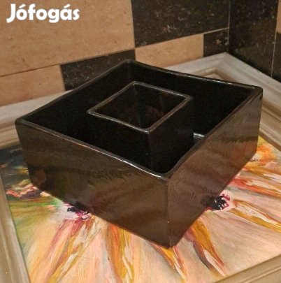 Art Deco stílusú geometrikus kerámia tál mázas ,jelzett