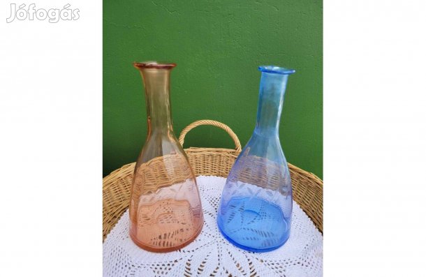 Art Deco színes boros üveg, dekantáló pár