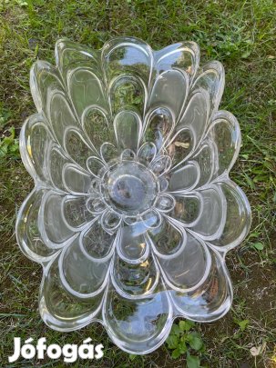 Art deco Talpas üvegtál legyező formájú ovális asztalközép dísztál