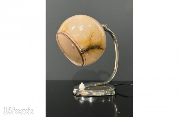 Art deco - Bauhaus asztali lámpa nikkelezett - márványozott ernyő felú