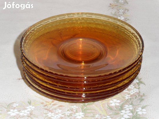 Art deco borostyán színű üveg süteményes tányér ( 6 db. )