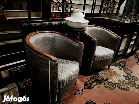 Art deco felújított fotelpár, keményfa patkó formájú fotelek, 1930-as