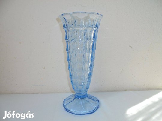Art deco kék talpas üveg váza