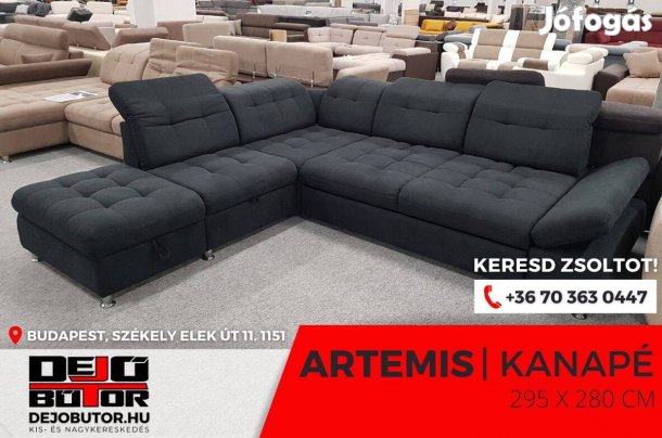 Artemis rugós black sarok kanapé ülőgarnitúra 295x277 cm ágyazható 795