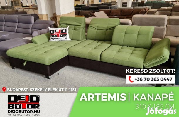 Artemis rugós zöld kanapé ülőgarnitúra 310x195 cm ágyazható